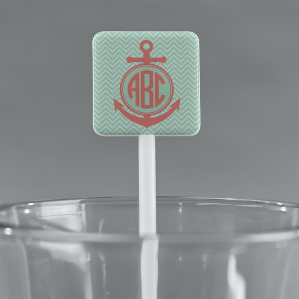 Chevron & Anchor White Plastic Stir Stick - Square - Main