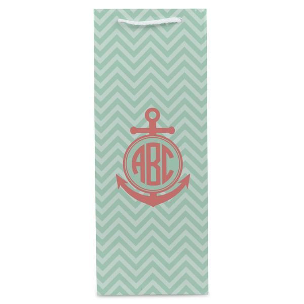 Chevron & Anchor Wine Gift Bag - Gloss - Front