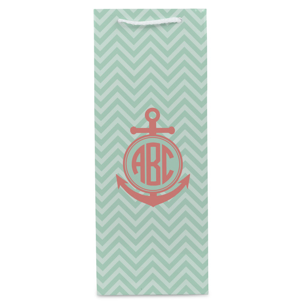 Chevron & Anchor Wine Gift Bag - Matte - Front