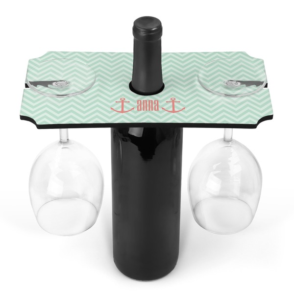 Custom Chevron & Anchor Wine Bottle & Glass Holder (Personalized)
