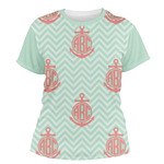 Chevron & Anchor Women's Crew T-Shirt - 2X Large (Personalized)