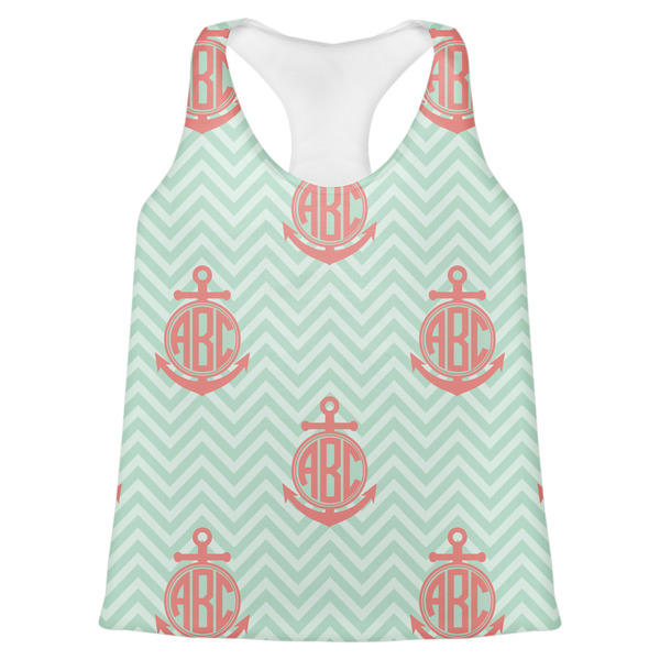 Custom Chevron & Anchor Womens Racerback Tank Top - 2X Large (Personalized)