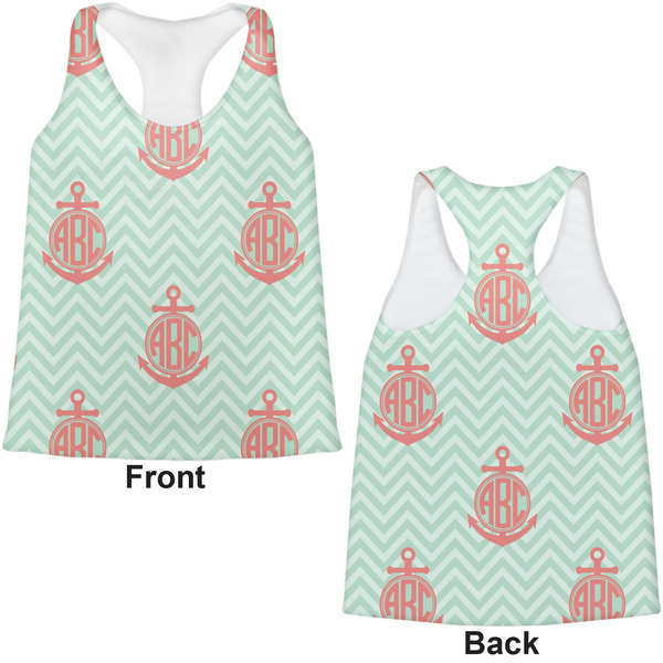Chevron & Anchor Womens Racerback Tank Tops - Medium - Front and Back