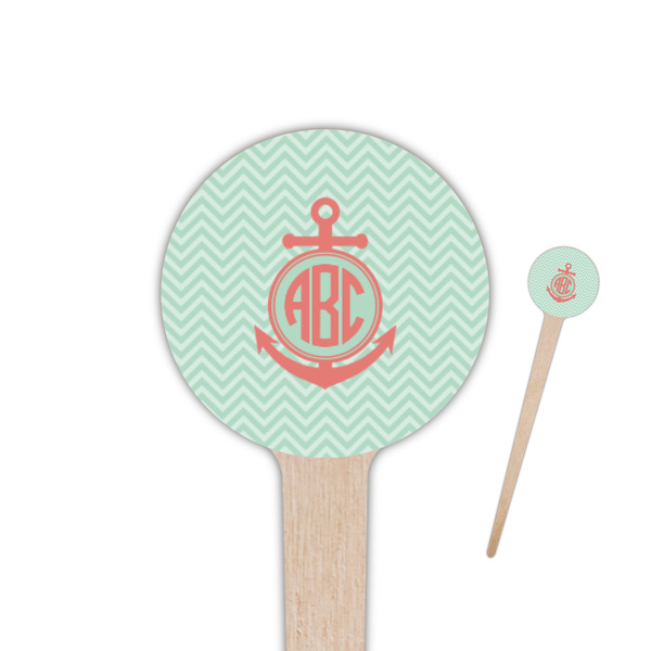 Custom Chevron & Anchor 4" Round Wooden Food Picks - Single Sided (Personalized)