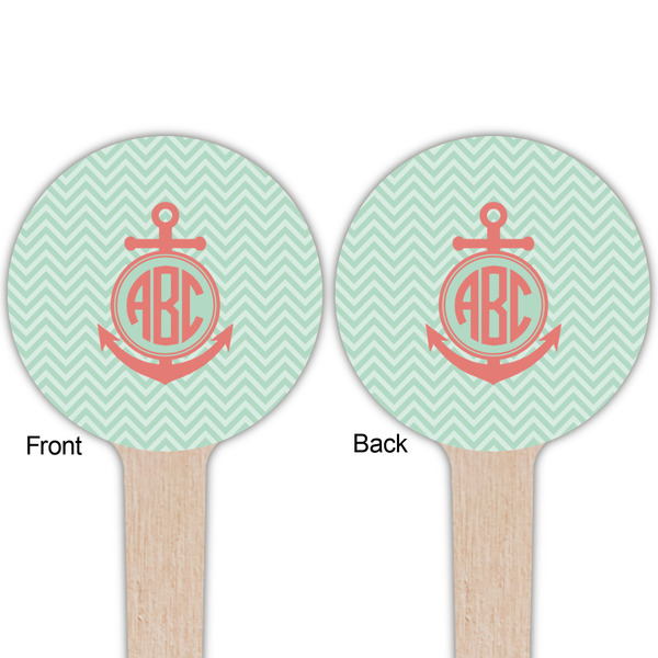 Chevron & Anchor Wooden 4" Food Pick - Round - Double Sided - Front & Back