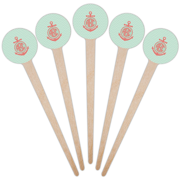 Chevron & Anchor Wooden 4" Food Pick - Round - Fan View