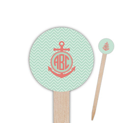 Chevron & Anchor 6" Round Wooden Food Picks - Single Sided (Personalized)