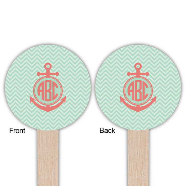 Chevron & Anchor Wooden 6" Food Pick - Round - Double Sided - Front & Back