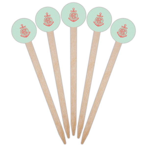 Chevron & Anchor Wooden 6" Food Pick - Round - Fan View
