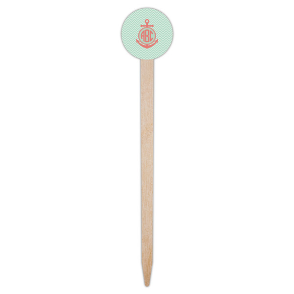 Chevron & Anchor Wooden 6" Food Pick - Round - Single Pick