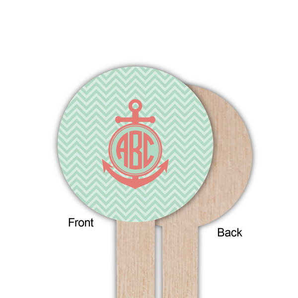 Chevron & Anchor Wooden 6" Food Pick - Round - Single Sided - Front & Back