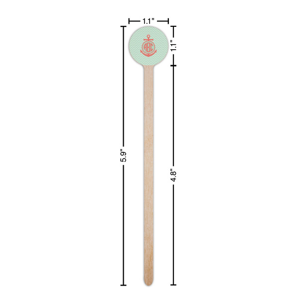 Chevron & Anchor Wooden 6" Stir Stick - Round - Dimensions