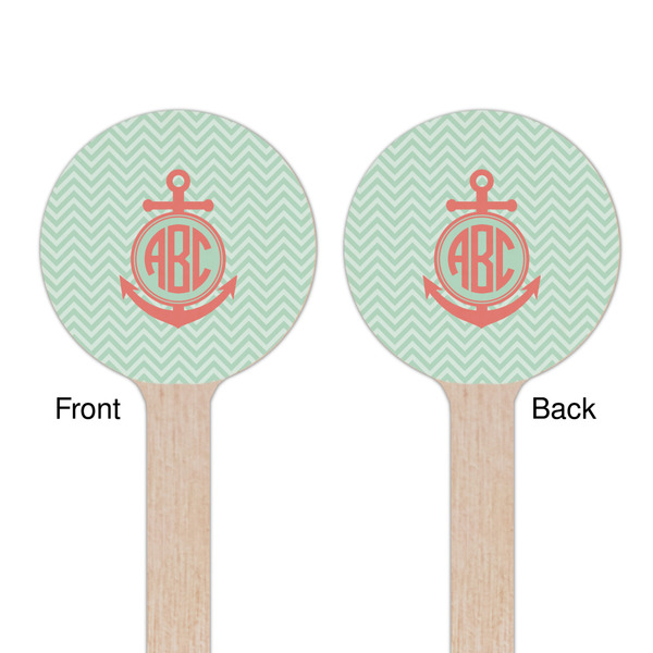 Chevron & Anchor Wooden 7.5" Stir Stick - Round - Double Sided - Front & Back