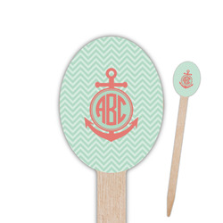 Chevron & Anchor Oval Wooden Food Picks - Double Sided (Personalized)