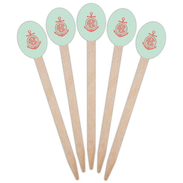 Chevron & Anchor Wooden Food Pick - Oval - Fan View