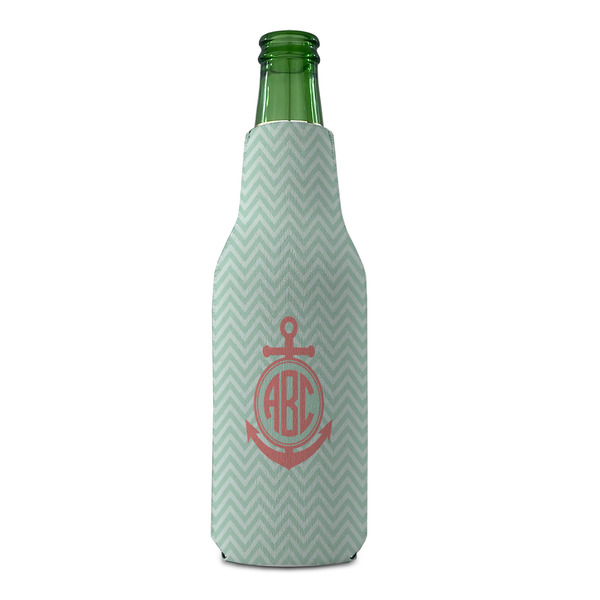 Chevron & Anchor Zipper Bottle Cooler - FRONT (bottle)