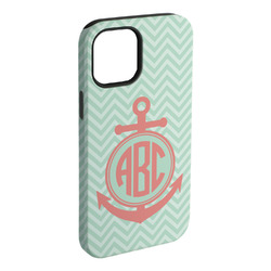 Chevron & Anchor iPhone Case - Rubber Lined - iPhone 15 Plus (Personalized)