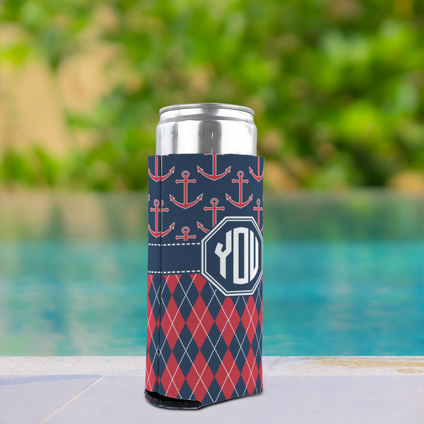 Anchors & Argyle Can Cooler - Tall 12oz - In Context