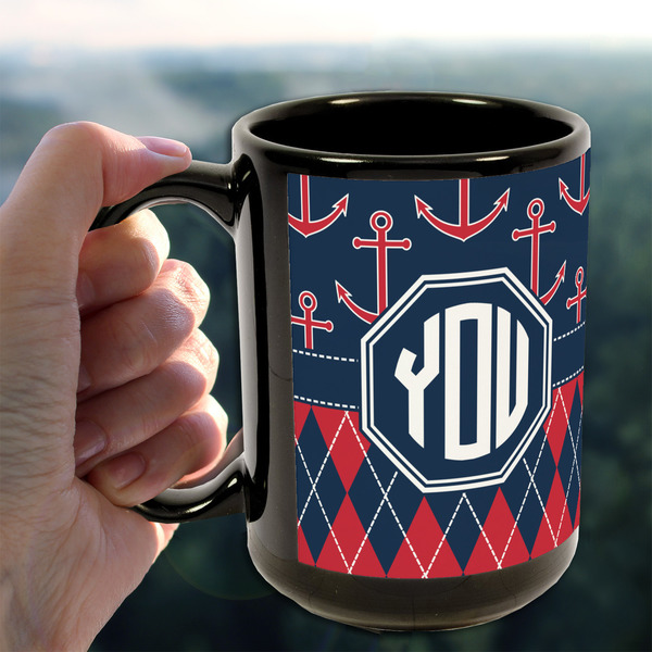 Anchors & Argyle 15oz. Black Mug - LIFESTYLE