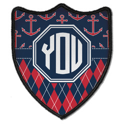 Anchors & Argyle Iron On Shield Patch B w/ Monogram