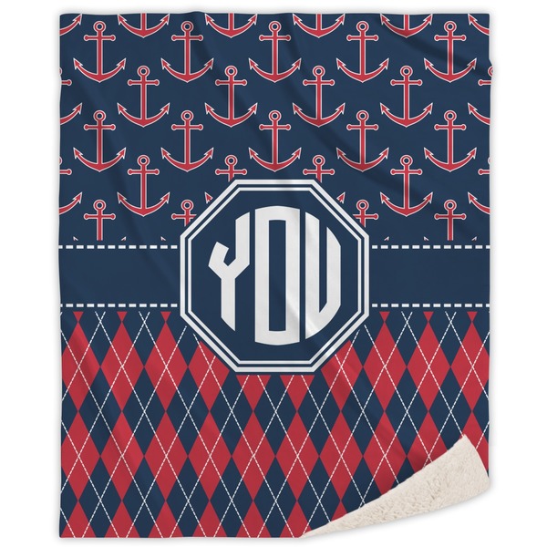 Custom Anchors & Argyle Sherpa Throw Blanket - 60"x80" (Personalized)