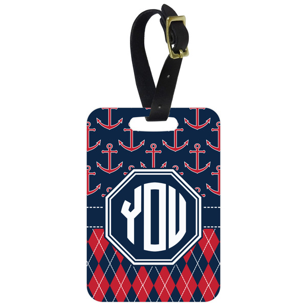 Custom Anchors & Argyle Metal Luggage Tag w/ Monogram