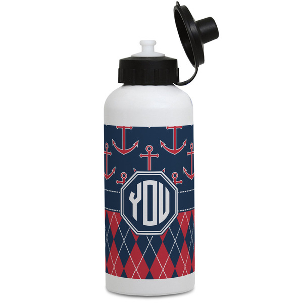 Custom Anchors & Argyle Water Bottles - Aluminum - 20 oz - White (Personalized)