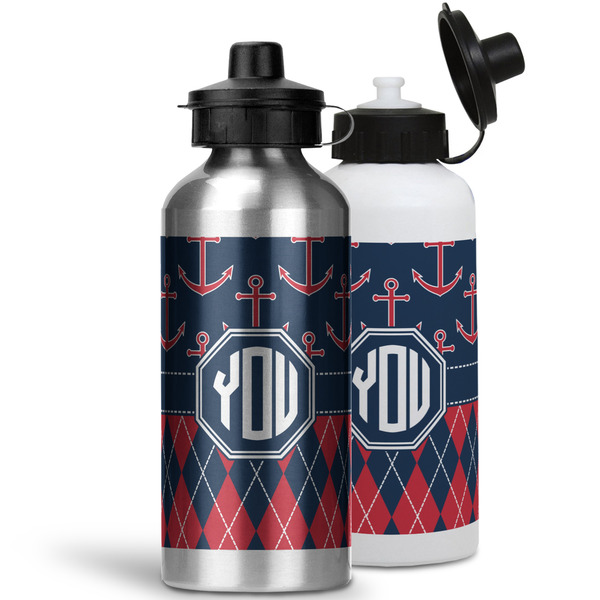 Anchors & Argyle Aluminum Water Bottles - MAIN (white &silver)