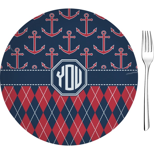 Custom Anchors & Argyle 8" Glass Appetizer / Dessert Plates - Single or Set (Personalized)