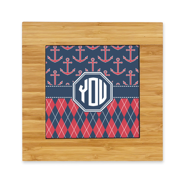 Custom Anchors & Argyle Bamboo Trivet with Ceramic Tile Insert (Personalized)