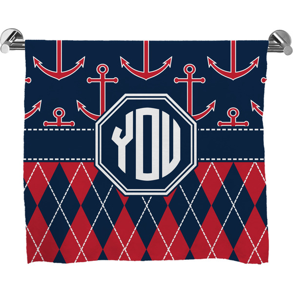 Custom Anchors & Argyle Bath Towel (Personalized)