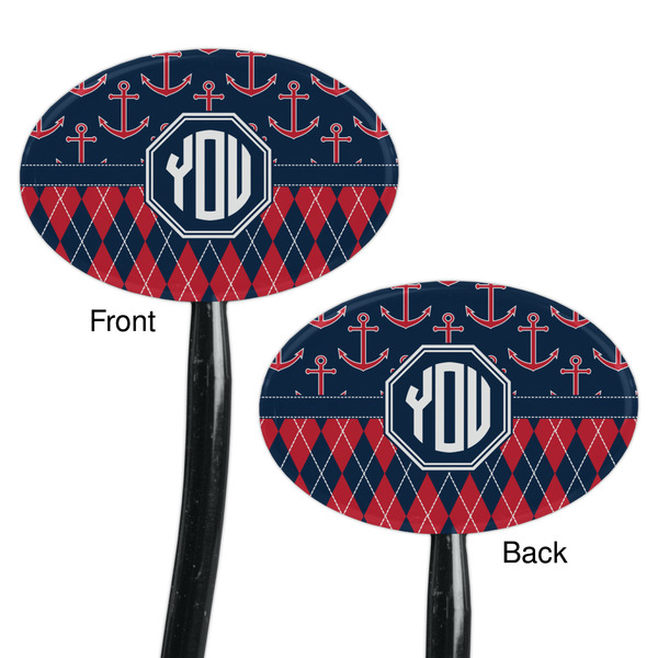 Anchors & Argyle Black Plastic 7" Stir Stick - Double Sided - Oval - Front & Back