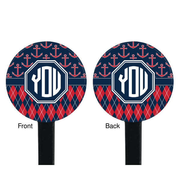 Anchors & Argyle Black Plastic 7" Stir Stick - Double Sided - Round - Front & Back