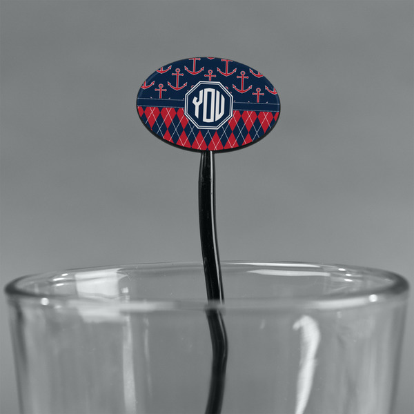 Anchors & Argyle Black Plastic 7" Stir Stick - Oval - Main