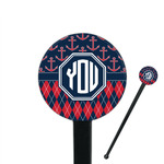 Anchors & Argyle 7" Round Plastic Stir Sticks - Black - Single Sided (Personalized)