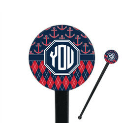 Anchors & Argyle 7" Round Plastic Stir Sticks - Black - Single Sided (Personalized)
