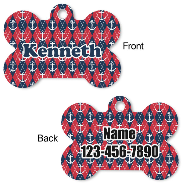 Anchors & Argyle Bone Shaped Dog ID Tag - Large - Approval
