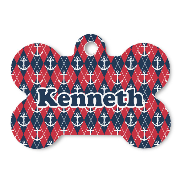 Custom Anchors & Argyle Bone Shaped Dog ID Tag (Personalized)