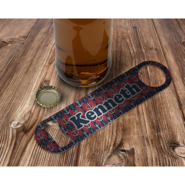 Anchors & Argyle Bottle Opener - In Use