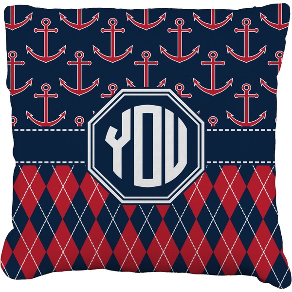 Custom Anchors & Argyle Faux-Linen Throw Pillow 16" (Personalized)