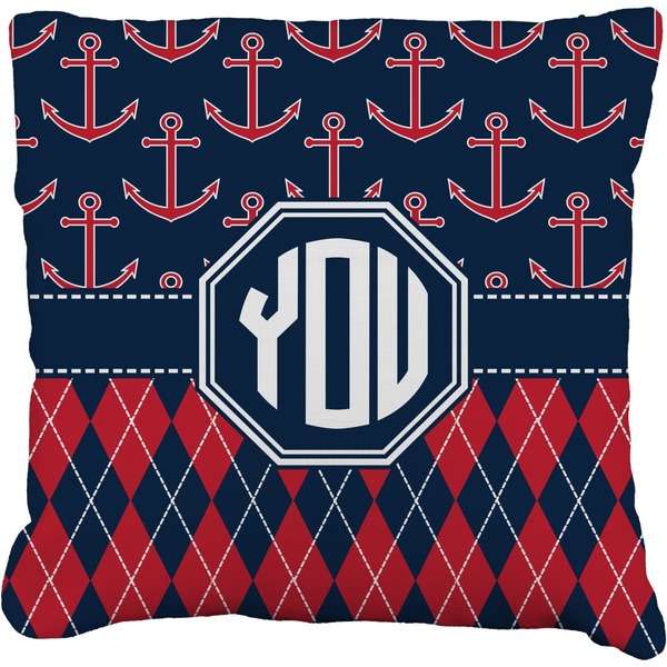 Custom Anchors & Argyle Faux-Linen Throw Pillow 18" (Personalized)
