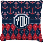 Anchors & Argyle Faux-Linen Throw Pillow 20" (Personalized)