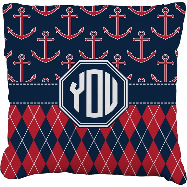 Custom Anchors & Argyle Faux-Linen Throw Pillow 20" (Personalized)