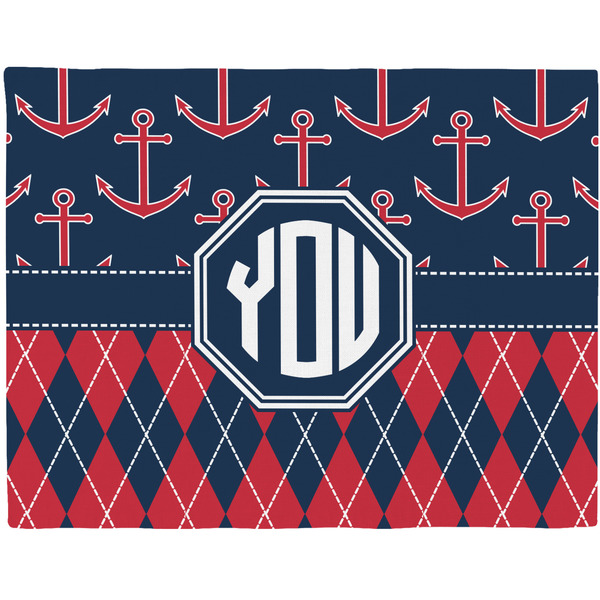 Custom Anchors & Argyle Woven Fabric Placemat - Twill w/ Monogram