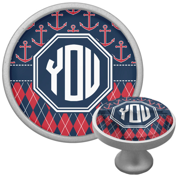 Custom Anchors & Argyle Cabinet Knob (Silver) (Personalized)