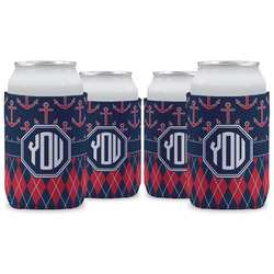 Anchors & Argyle Can Cooler (12 oz) - Set of 4 w/ Monogram