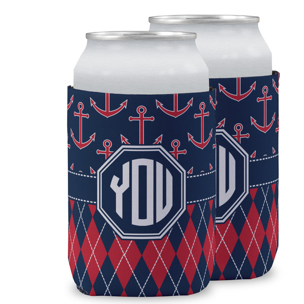 Custom Anchors & Argyle Can Cooler (12 oz) w/ Monogram