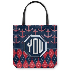 Anchors & Argyle Canvas Tote Bag - Medium - 16"x16" (Personalized)
