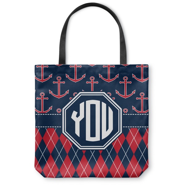 Custom Anchors & Argyle Canvas Tote Bag - Medium - 16"x16" (Personalized)