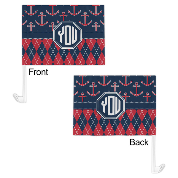 Anchors & Argyle Car Flag - 11" x 8" - Front & Back View
